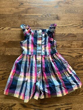 Crewcuts Multicolor Plaid Button-Front Sundress — Pink, Blue, Yellow
